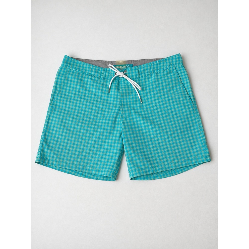 Bonobos Men's Swim Trunks Turquoise Blue Gingham Check 7 Inch Board Shorts